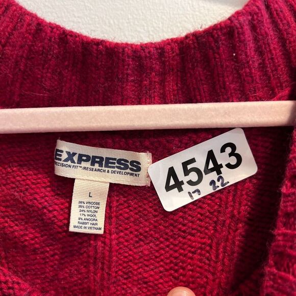 Vtg Express Women Red Pullover Sweater L Boat Neck Knit Wool Angora Long Sleeve - Picture 6 of 6